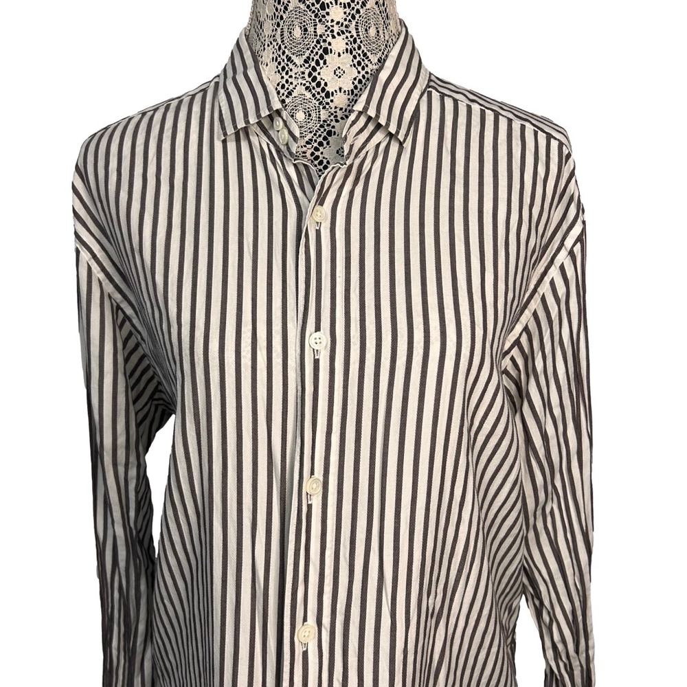 Ermengildo Zegna 100% cotton xxl white and brown striped men’s dress shirt - Picture 1 of 11